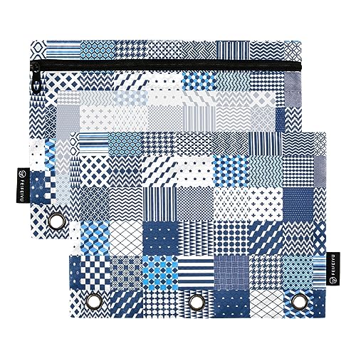 GAIREG Federmäppchen mit Patchwork-Muster, 3 Löcher, Blau / Weiß, 2 Stück von GAIREG