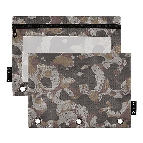 GAIREG Federmäppchen mit Reißverschluss, Camouflage-Totenköpfe für 3-Ring-Binder, 2 Stück von GAIREG