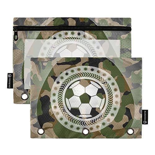 GAIREG Federmäppchen mit Reißverschluss, Motiv: Fußballball, Camouflage, 3 Ringe, transparente Oberseite, mit Ösen, 2 Stück von GAIREG