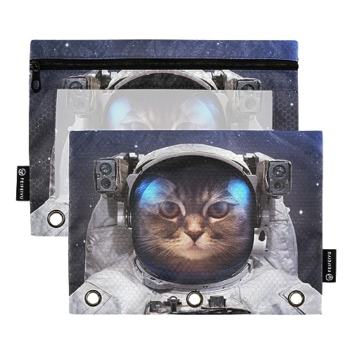 GAIREG Federmäppchen mit Reißverschluss, Motiv: Katze, Astronaut, Himmel, für 3-Ringbinder, 2 Stück von GAIREG