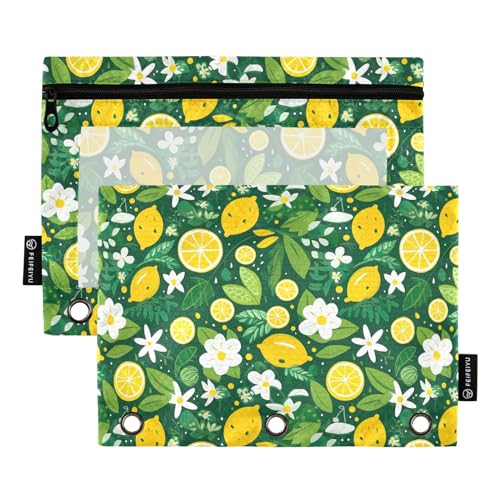 GAIREG Federmäppchen mit Zitronen und Blumen, 3 Ringbinder, Taschen für Organisation, 2 Stück von GAIREG