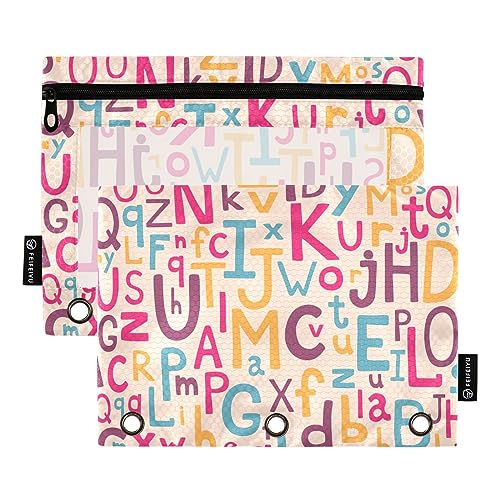 GAIREG Federmäppchen mit buntem Alphabet-Muster, 3 Löcher, Ordnertaschen für Organisation, 2 Stück von GAIREG