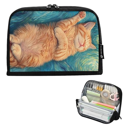 GAIREG Federmäppchen mit magnetischem Klappdeckel, faltbar, für Reisen und Schule, Orange Katze Blau GAIREG Federmäppchen mit magnetischem Klappdeckel, faltbar, für Reisen und Schule, Orange Katze Blau von GAIREG