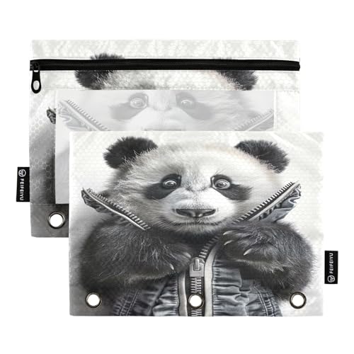 GAIREG Federmäppchen mit niedlichem Panda mit Mantel, 3 Ringe, Ringbuch, Federmäppchen, 2 Stück von GAIREG