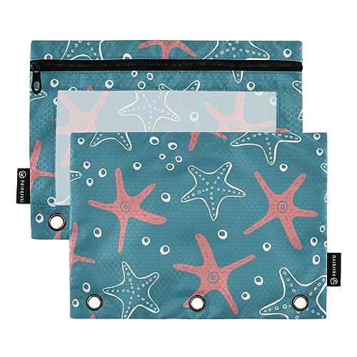 GAIREG Frische kreative Marine Muster Binder Bleistift Tasche 3 Loch Bleistift Beutel für Binder 2 Pack von GAIREG