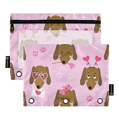 GAIREG Funny Dog on Pink 3 Ringbuchtaschen mit Reißverschluss, 2 Stück von GAIREG