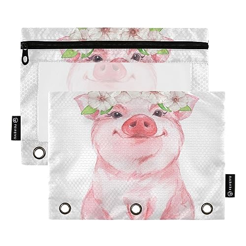 GAIREG Funny Pig Binder Pouches 2 Pack Zipper Pencil Pouches 3 Ring Binder von GAIREG