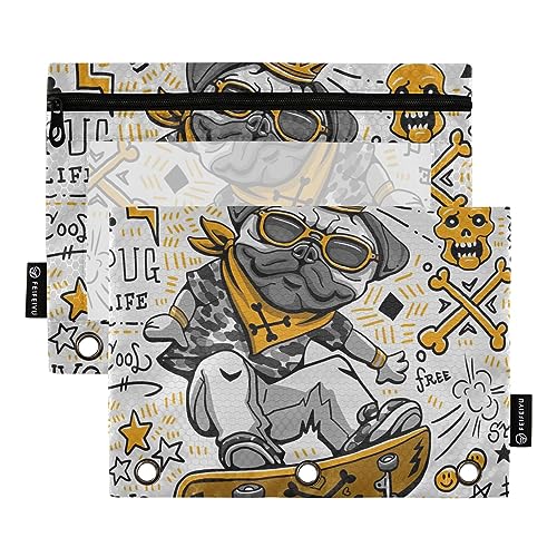 GAIREG Funny Skater Dog Binder Pouch 3 Ring Binder Zipper Pencil Pouch Binder Pouches with Zipper 2 Pack von GAIREG