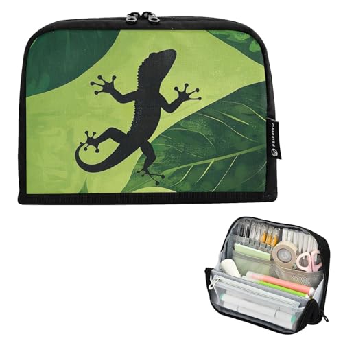GAIREG Gecko Federmäppchen mit magnetischem Klappverschluss, mehrere Fächer, Stift-Organizer für Reisen und Schule, Grün von GAIREG