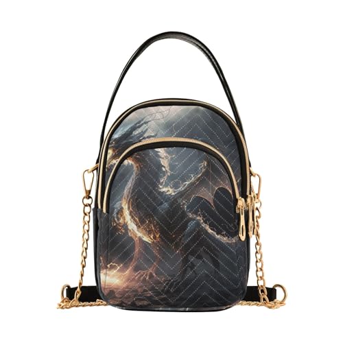 GAIREG Gold Chain Floral Red Quilted Purse Bag Travel Handtaschen, Drache in Trümmern 1 von GAIREG