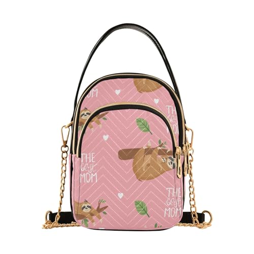 GAIREG Gold Chain Floral Red Quilted Purse Bag Travel Handtaschen, Mutter Faultier auf rosa von GAIREG