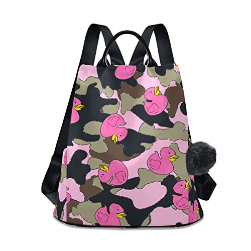 GAIREG Grafischer Rucksack mit Schmetterlingsmotiv, Blau, für Damen, modischer Rucksack, Anti-Diebstahl-Handtasche, Reisetasche, Rosa Enten auf Camo von GAIREG