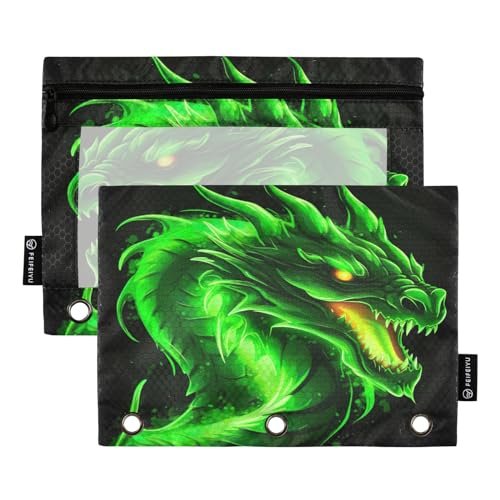 GAIREG Green Fire Dragon Federmäppchen für Ordner, 3-Ringbuch, Stifthalter, 2 Stück von GAIREG