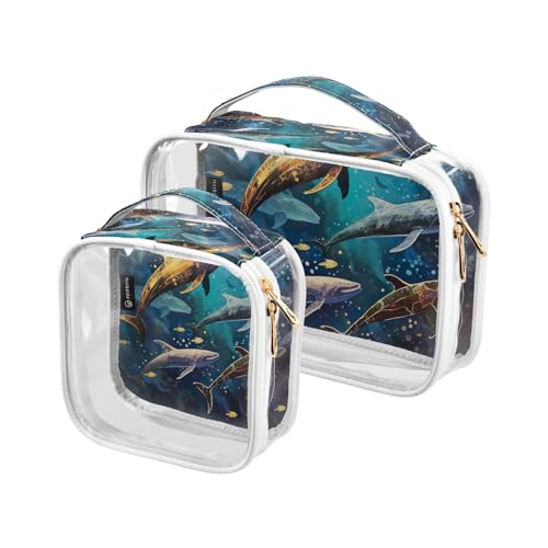 GAIREG Große Make-up-Tasche für Herren, Motiv: Osterhase und Karotten, transparent, Mystery Whales von GAIREG