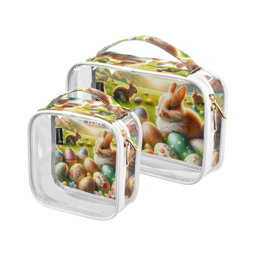 GAIREG Große Make-up-Tasche für Herren, Motiv: Osterhase und Karotten, transparent, Ostereier Hasen Frühlingsblüten von GAIREG