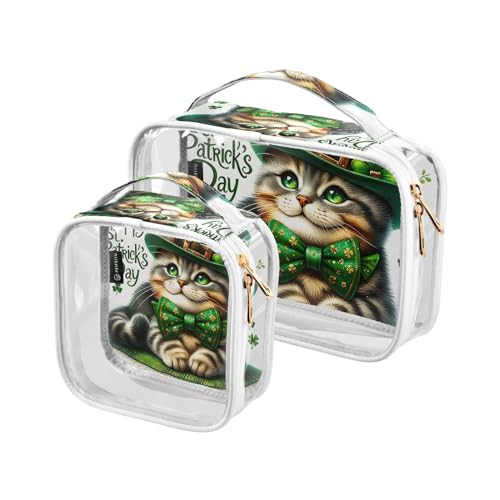 GAIREG Große Make-up-Tasche für Herren, Motiv: Osterhase und Karotten, transparent, St. Patrick's Day Süße Katze von GAIREG