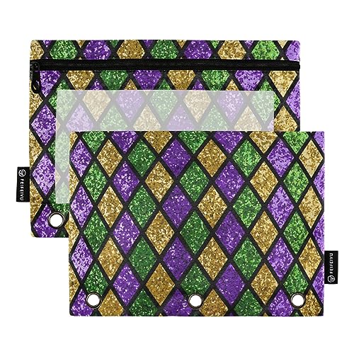 GAIREG Grün/Violett/Gold Rauten-Bleistiftbeutel für Binder, 2 Stück, Bleistiftbeutel mit 3 Ringen von GAIREG