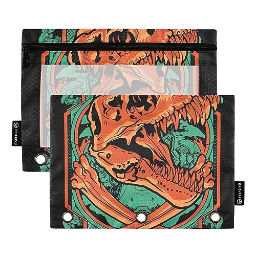 GAIREG Grün-orange Dino Binder Bleistift Pouches 2 Pack Zipper Pencil Pouch für 3 Ringordner von GAIREG