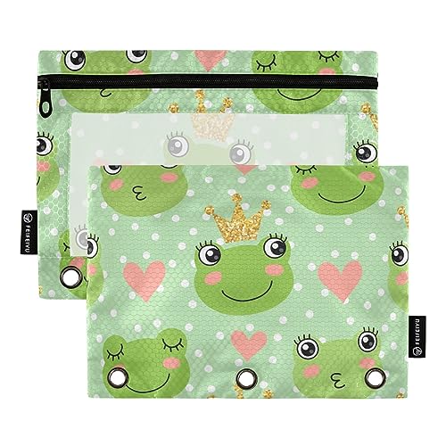 GAIREG Grüne Frösche Herzen Punkte Bleistift Tasche für Binder 2 Pack 3 Ring Pencil Pouch für Binder von GAIREG