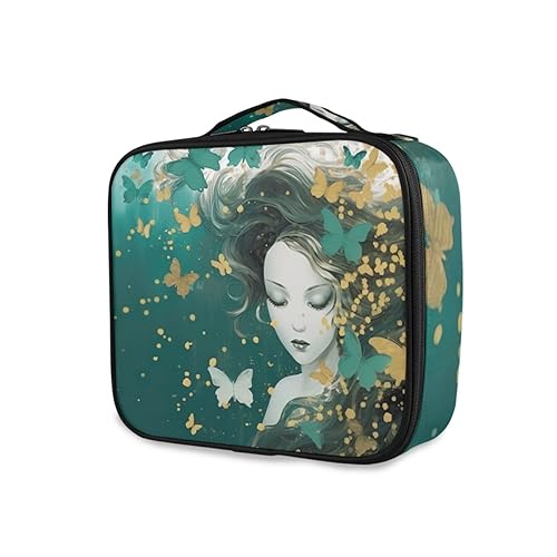 GAIREG Grüner Make-up-Koffer Kosmetiktasche Organizer Reise Kulturbeutel mit verstellbaren Trennwänden für Frauen, Schmetterling und Damen Grün von GAIREG