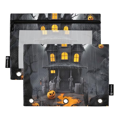 GAIREG Halloween Dark Castle Bindertasche, 2 Stück, 3 Locher Bleistifttasche von GAIREG