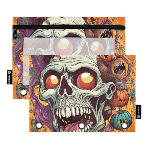 GAIREG Halloween Skull Scream Binder Pencil Pouches 2 Pack 3 Hole Pencil Pouch von GAIREG