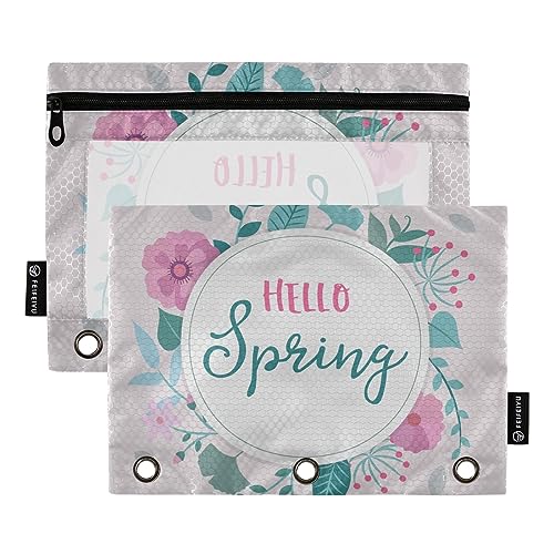 GAIREG Hello Spring Flowers Leaves Pencil Pouch 3 Ring Binder Pencil Case with Holes for Binder 2 Pack von GAIREG