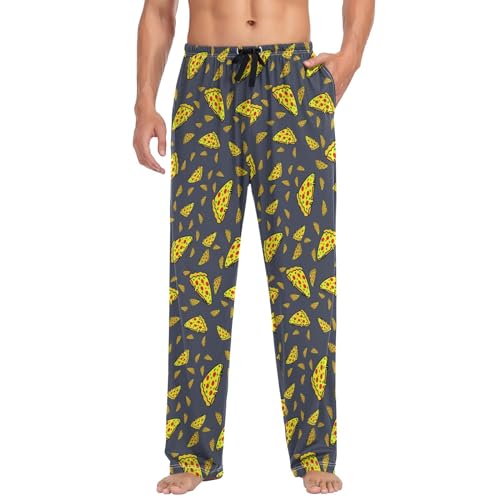 GAIREG Herren Pyjamahose Niedlich Igel Herren Pyjamahose Baumwolle Lounge Hose Männer mit Taschen S-XXL, Pizza-Muster, L von GAIREG