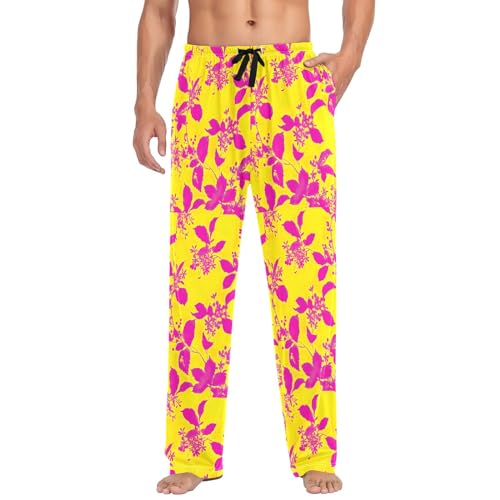 GAIREG Herren Pyjamahose aus Baumwolle, niedlicher Bär, gelbe Sterne, Pyjama, Lounge, Nachtwäsche mit Taschen, S-XXL, Hot Pink Gelb, X-Large von GAIREG