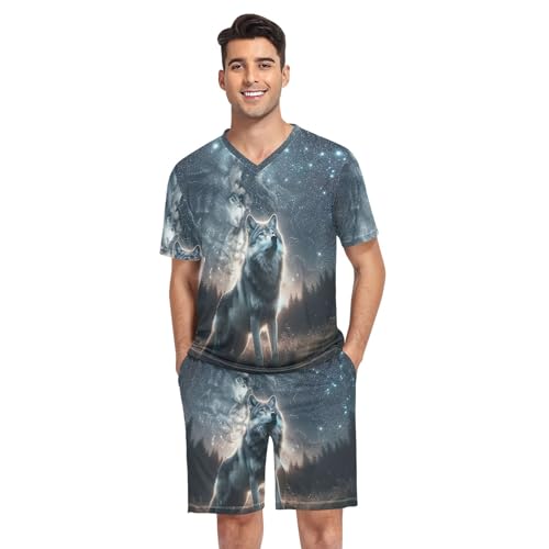 GAIREG Herren-Schlafanzug-Set, kurzärmelig, V-Ausschnitt, Nachtwäsche, 2-teiliges Pyjama-Set, S-XXL, Starry and Wolf, L GAIREG Herren-Schlafanzug-Set, kurzärmelig, V-Ausschnitt, Nachtwäsche, 2-teiliges Pyjama-Set, S-XXL, Starry and Wolf, L von GAIREG