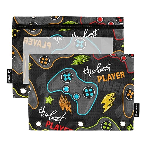 GAIREG Joystick Game Binder Pencil Pouch 2 Pack Pencil Pouches for 3 Ring Binder von GAIREG