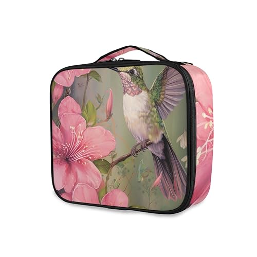 GAIREG Kosmetiktasche, Motiv: Meeresschildkröte, mit verstellbaren Trennwänden für Damen, Vogel mit rosa Blumen von GAIREG