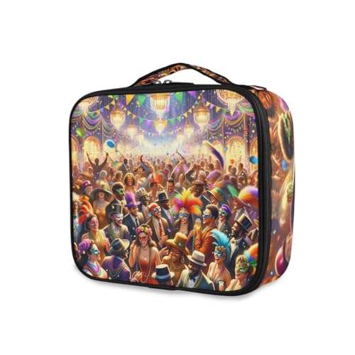 GAIREG Kosmetiktasche, Motiv: Weihnachtshund in Sonnenbrille, Kosmetikkoffer, Reise-Make-up-Utensilien, Organizer, Aufbewahrungsbox, Mardi Gras Party Muster von GAIREG