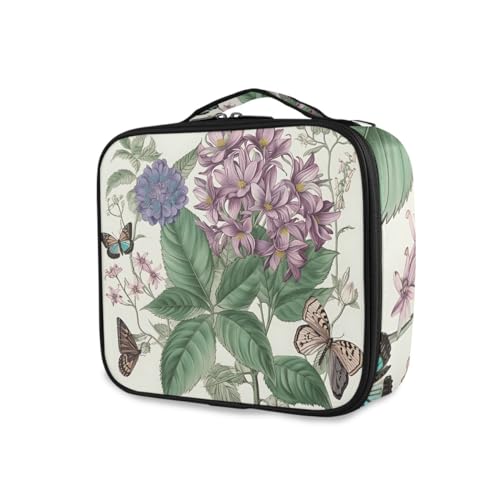 GAIREG Kosmetiktasche, Motiv: Weihnachtshund in Sonnenbrille, Kosmetikkoffer, Reise-Make-up-Utensilien, Organizer, Aufbewahrungsbox, Vintage Pflanze Blume Schmetterling von GAIREG