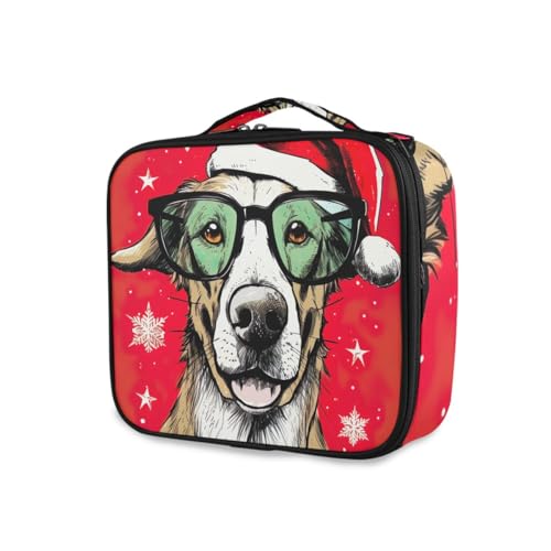 GAIREG Kosmetiktasche, Motiv: Weihnachtshund in Sonnenbrille, Kosmetikkoffer, Reise-Make-up-Utensilien, Organizer, Aufbewahrungsbox, Weihnachtshund mit Sonnenbrille von GAIREG