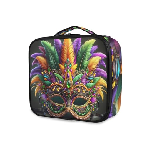 GAIREG Kosmetiktasche, Motiv: niedliche Schweine in Sonnenbrille, Make-up-Tasche, Organizer, Reise-Kosmetik-Zugkoffer mit Trennwänden für Frauen, Mardi Gras Maske Muster von GAIREG