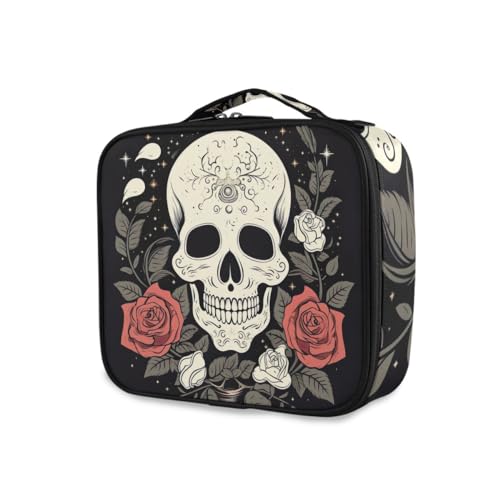 GAIREG Kosmetiktasche, Motiv: niedliche Schweine in Sonnenbrille, Make-up-Tasche, Organizer, Reise-Kosmetik-Zugkoffer mit Trennwänden für Frauen, Tag der Toten Sugar Skull Rosen von GAIREG