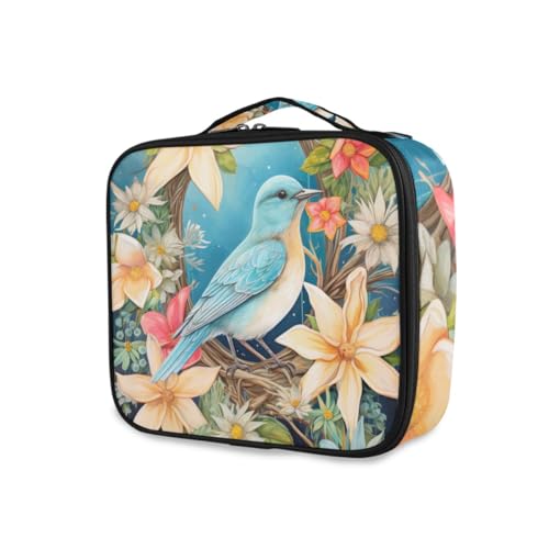 GAIREG Kosmetiktasche für Damen, Motiv: Seeotter im Wasser, mit Trennwänden, Vogel Floral Blau von GAIREG