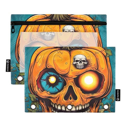 GAIREG Kürbis mit Augäpfeln Halloween Halloween Aufbewahrungstasche für drei Ringbinder, Federmäppchen für Ordner, 2 Stück von GAIREG