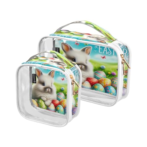 GAIREG Kulturbeutel für Herren, Motiv: Frohe Ostereier, Hasen, Frühlingsblüten, transparent, Reise-Make-up-Tasche, Bunny Easter Eggs Blue Sky von GAIREG