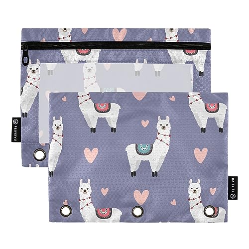 GAIREG Lamas Federmäppchen mit Herzen auf violettem Design, für 3-Ring-Binder, 2 Stück von GAIREG