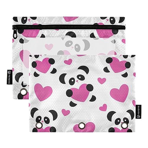 GAIREG Love Pandas Pink Binder Pencil Pouches Storage Bags for Three Ring Binders Binder Pouches with Zipper 2 Pack von GAIREG