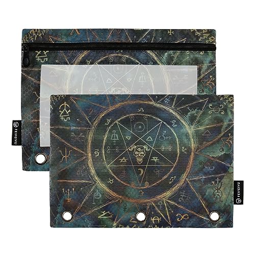 GAIREG Magic Green Gold Pentagramm Binder Pouches Zipper Pencil Pouch for 3 Ring Binder Pencil Bags for Binder 2 Pack von GAIREG