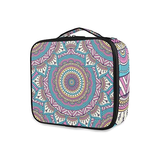 GAIREG Make-up-Koffer, abstrakte mehrfarbige Textur, Reise-Kosmetikkoffer, Organizer mit Trennwänden, Kosmetiktasche für Damen, Ethnisches Mandala Blau Lila Bohemian Art von GAIREG