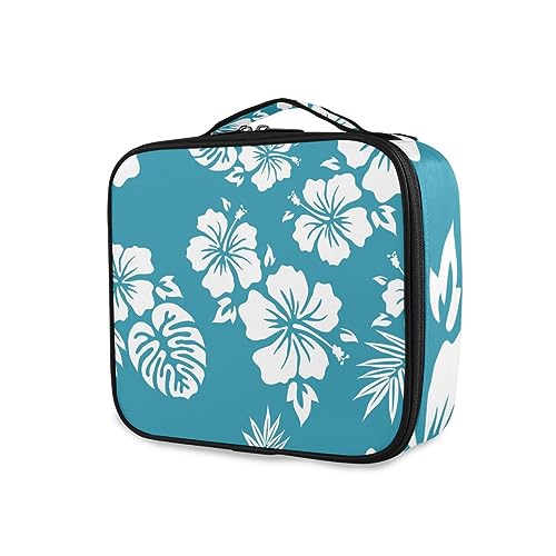 GAIREG Make-up-Koffer, abstrakte mehrfarbige Textur, Reise-Kosmetikkoffer, Organizer mit Trennwänden, Kosmetiktasche für Damen, Hawaiianisches Blumenmuster, Blau von GAIREG