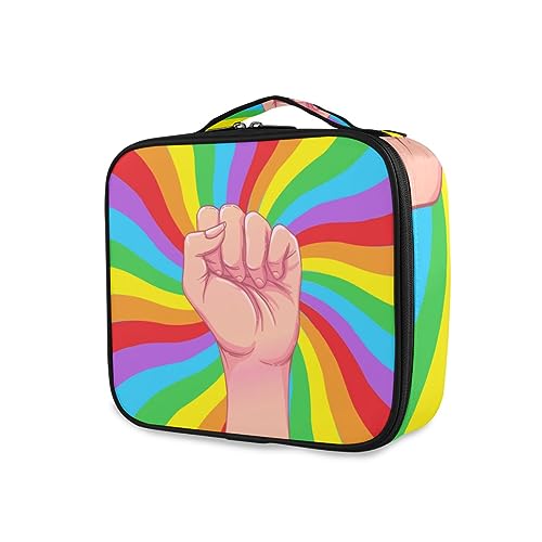 GAIREG Make-up-Koffer Bauernhaus Schwimmen Fisch Druck Kosmetik Kulturbeutel Reisetasche für Frauen, Regenbogen farbige Hand Faust angehoben 1 von GAIREG