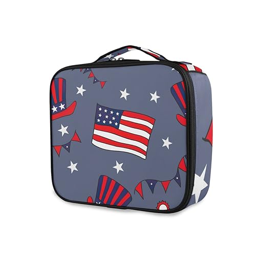 GAIREG Make-up-Koffer Einhorn Halloween Kosmetiktasche Organizer Reise Kulturbeutel mit verstellbaren Trennwänden für Frauen, US Independence Grau Muster von GAIREG