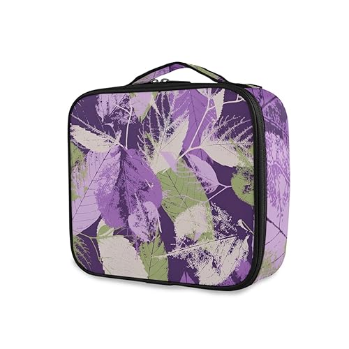 GAIREG Make-up-Koffer Einhorn Halloween Kosmetiktasche Organizer Reise Kulturbeutel mit verstellbaren Trennwänden für Frauen, Violette Blätter von GAIREG