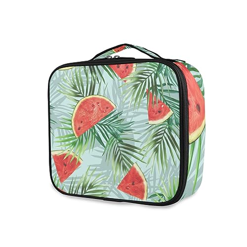 GAIREG Make-up-Kosmetiktasche mit verstellbaren Trennwänden, Wassermelonengrün gestreift, tragbare Kulturtasche für Frauen, Sommer Wassermelone Muster von GAIREG