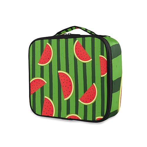 GAIREG Make-up-Kosmetiktasche mit verstellbaren Trennwänden, Wassermelonengrün gestreift, tragbare Kulturtasche für Frauen, Wassermelonengrün gestreift von GAIREG